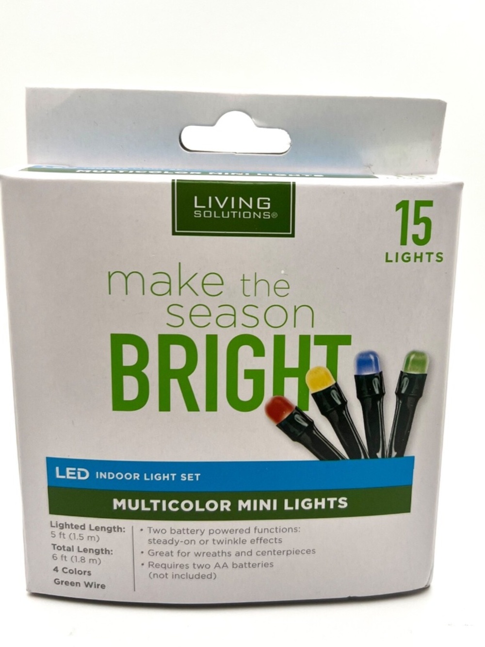 Living Solution 15 Multicolor Mini LED Lights Indoor Light Set 5ft Battery power
